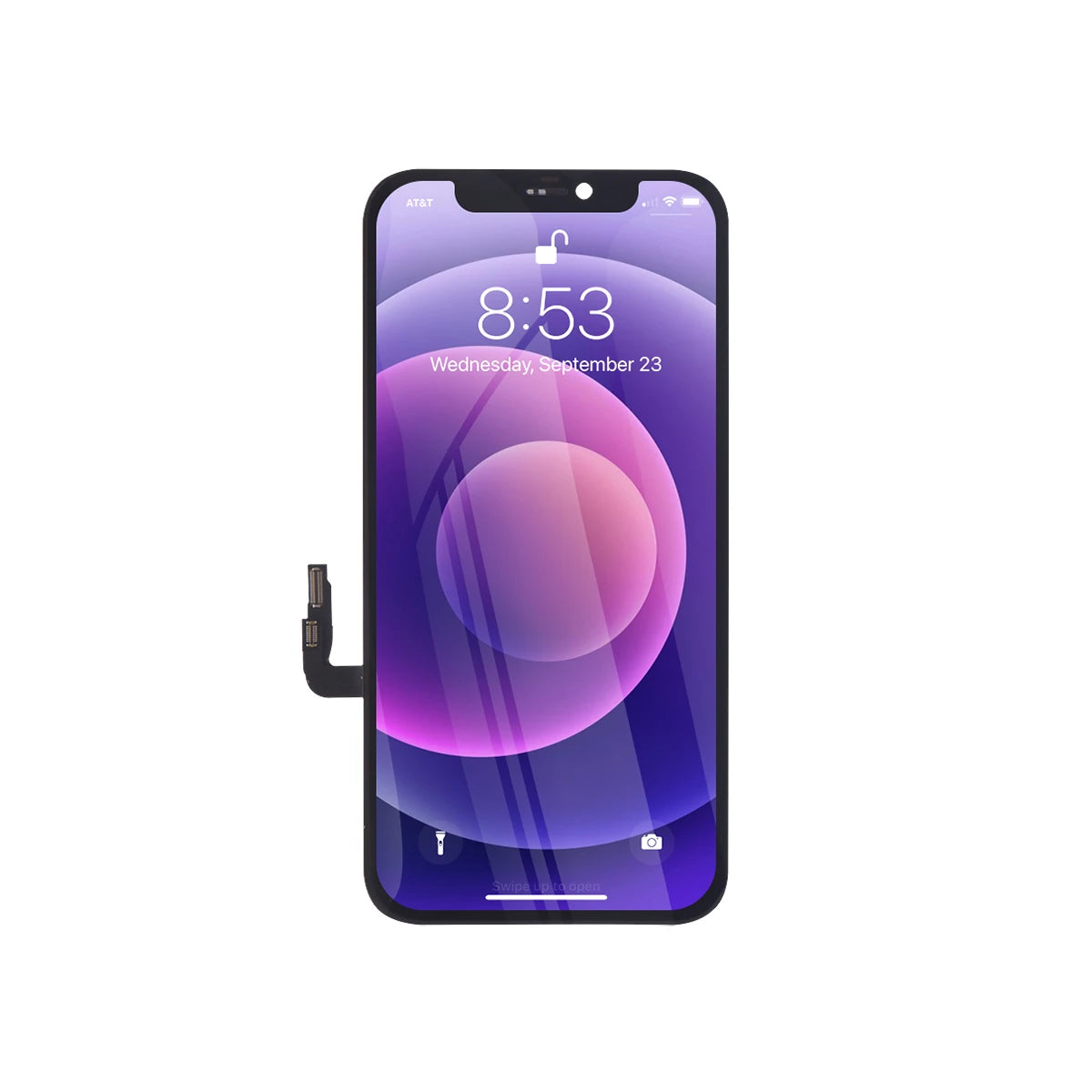 Smartphone met een kleurrijk scherm op een witte achtergrond.