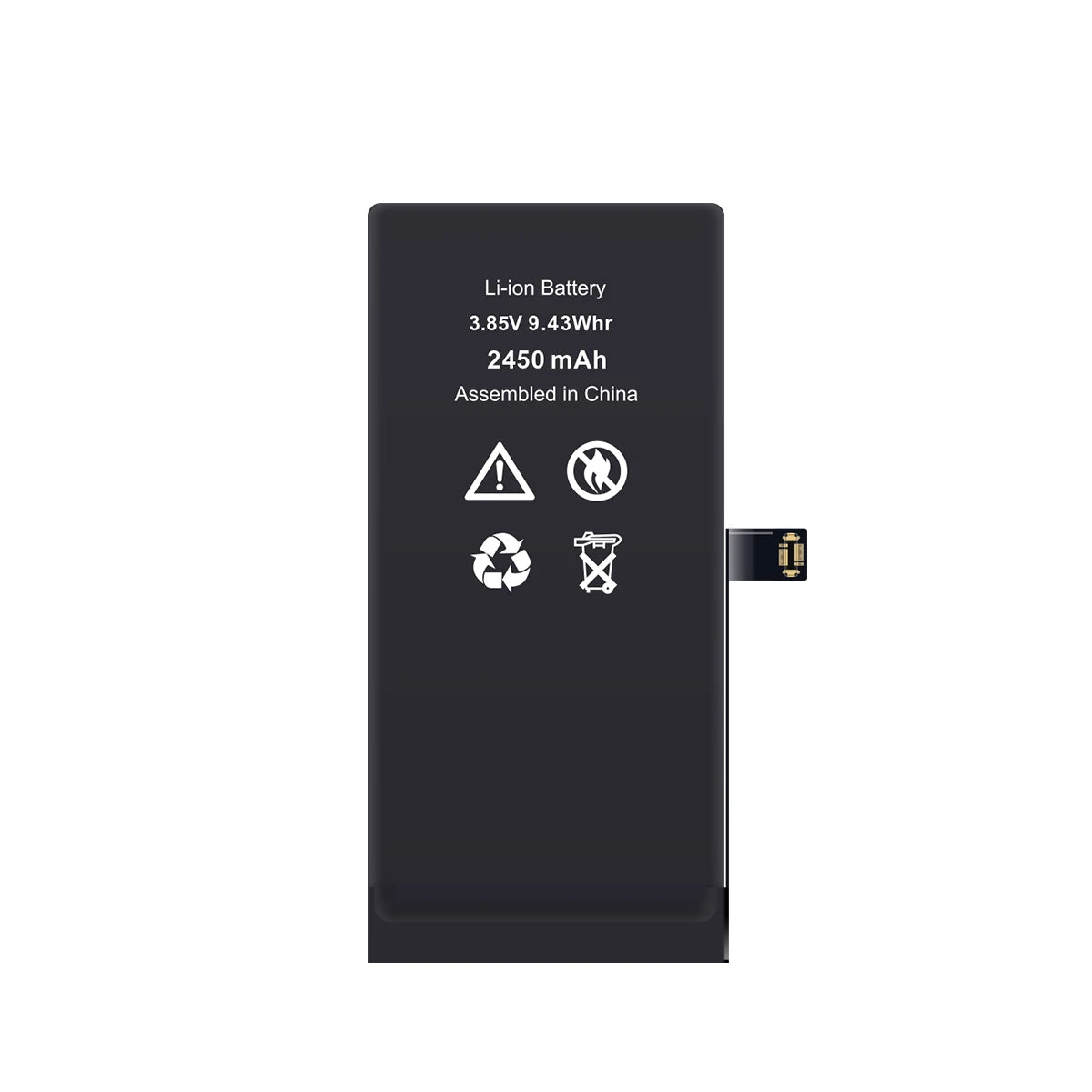 iPhone 12 mini Lithium-Ionen-Akku mit technischen Daten auf weißem Hintergrund