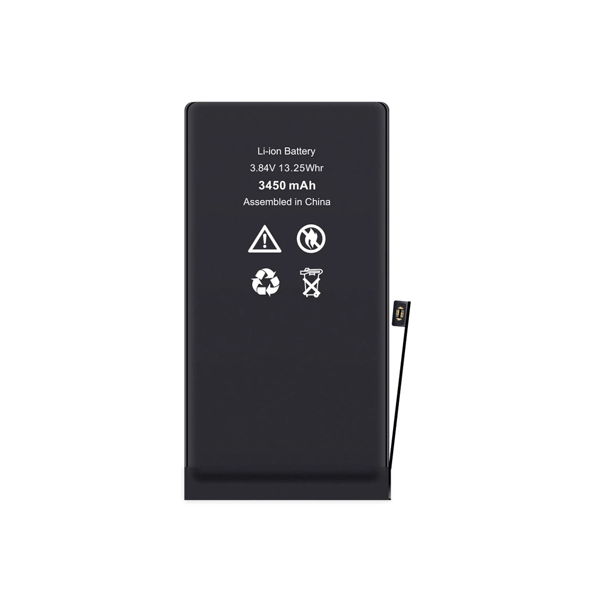 iphone 13 battery pack with warning symbols on a white background