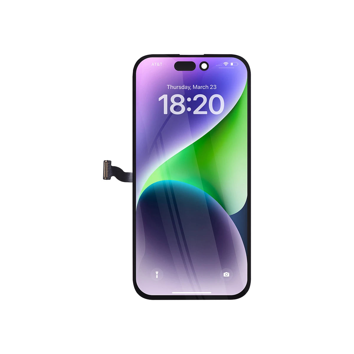 Sostituzione dello schermo dell'iPhone 13 Plus con visualizzazione a colori su sfondo bianco.