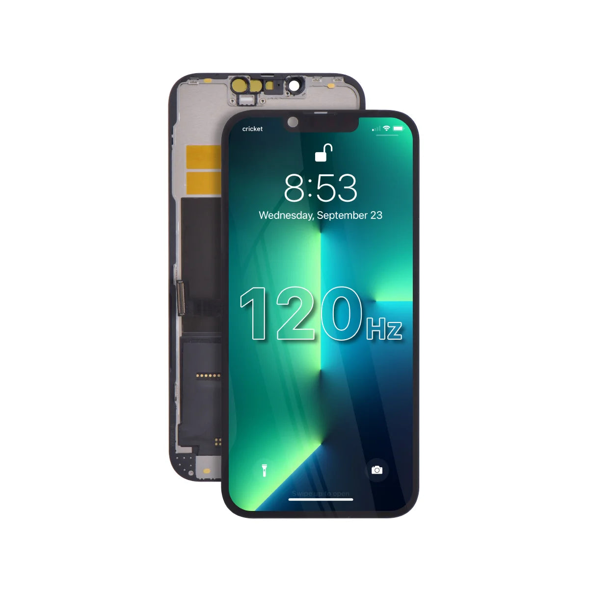 iPhone 13 Pro Incell-scherm met een verversingssnelheid van 120 Hz op een witte achtergrond