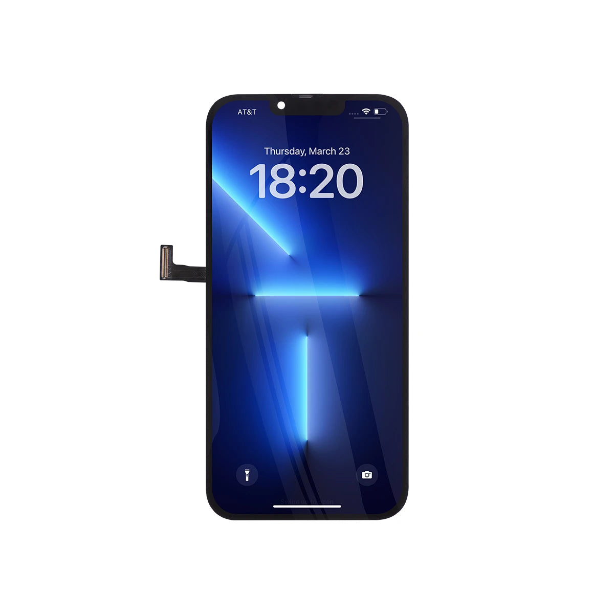 Schermo di smartphone con sfondo blu su sfondo bianco
