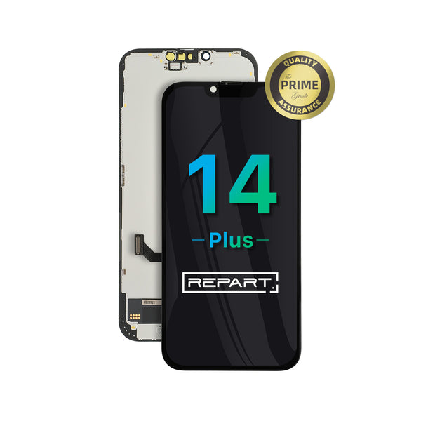 Phone screen assembly with 'REPART' branding and 'Prime' quality assurance badge on a white background