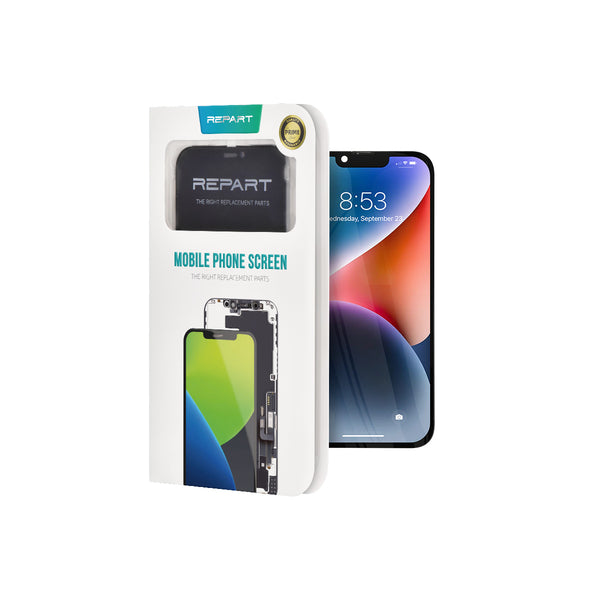 Packaged phone screen replacement with Repart branding on a white background