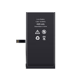 Black lithium-ion battery with warning symbols on a white background