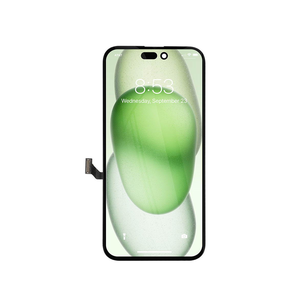 Smartphone display with green screen on a white background
