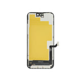 Phone screen assembly with yellow display on a white background