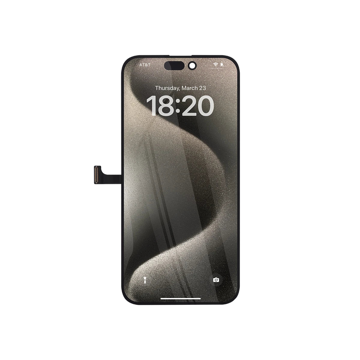 iPhone 15 Pro Max OLED-Bildschirmtausch mit reflektierendem Bildschirm auf weißem Hintergrund