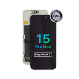 iPhone 15 Pro Max Displaytausch mit „REPART“-Logo und „Ultra Quality Assurance“-Siegel auf weißem Hintergrund