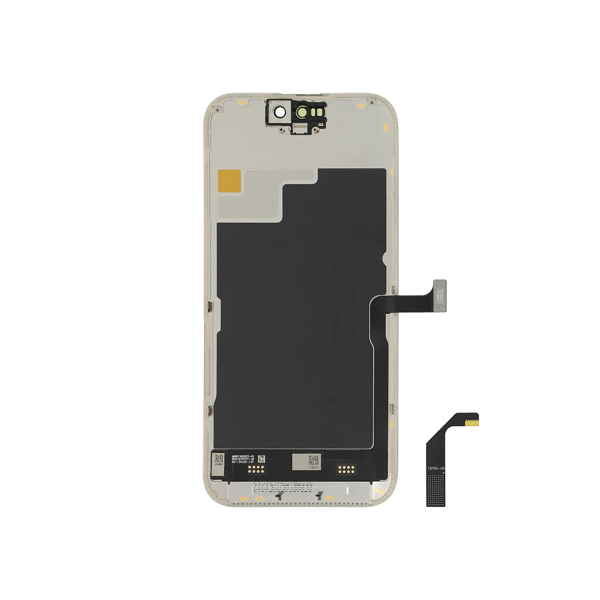 Schermata di un iPhone 15 Pro con cavo flessibile su sfondo bianco