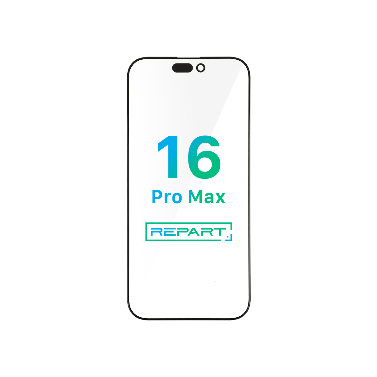 iPhone 16 Pro Max com a inscrição "16 Pro Max" e a marca "REPART" sobre um fundo branco.