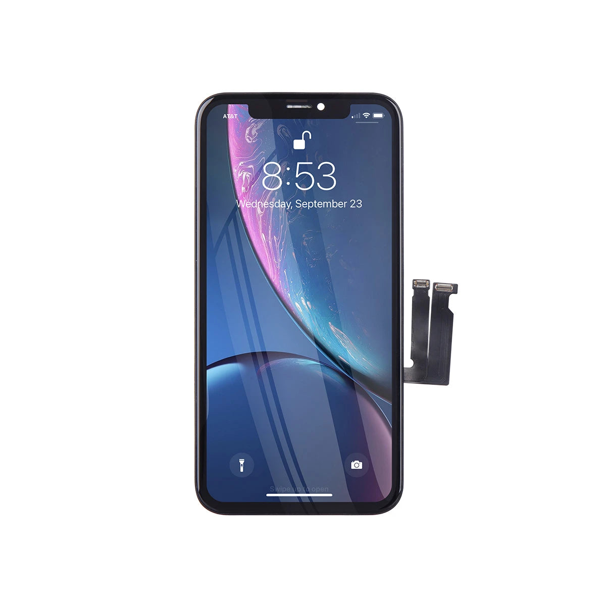 Smartphone con protector de pantalla sobre fondo blanco