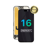 Écran de smartphone avec assemblage écran et cadre sur fond blanc, arborant la marque Repart.