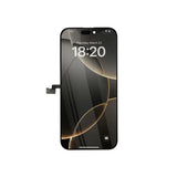 Sostituzione dello schermo di un iPhone 16 Pro Max con cavo flessibile su sfondo bianco