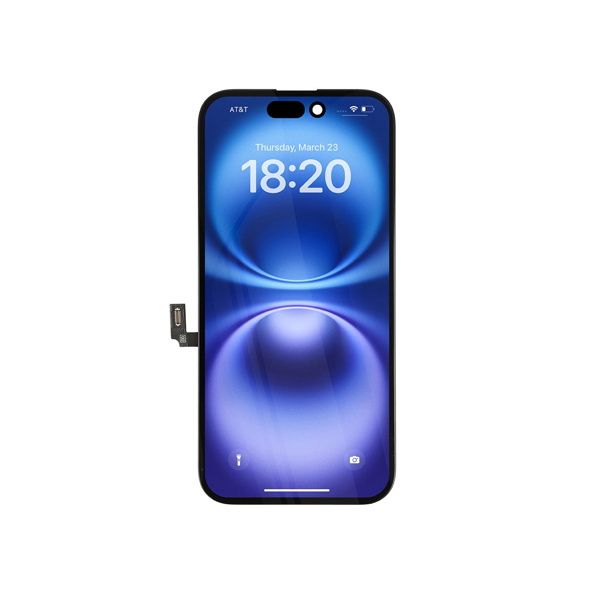 Smartphone con display blu su sfondo bianco