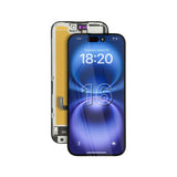 Assemblaggio schermo OLED ultra morbido per iPhone 16 su sfondo bianco