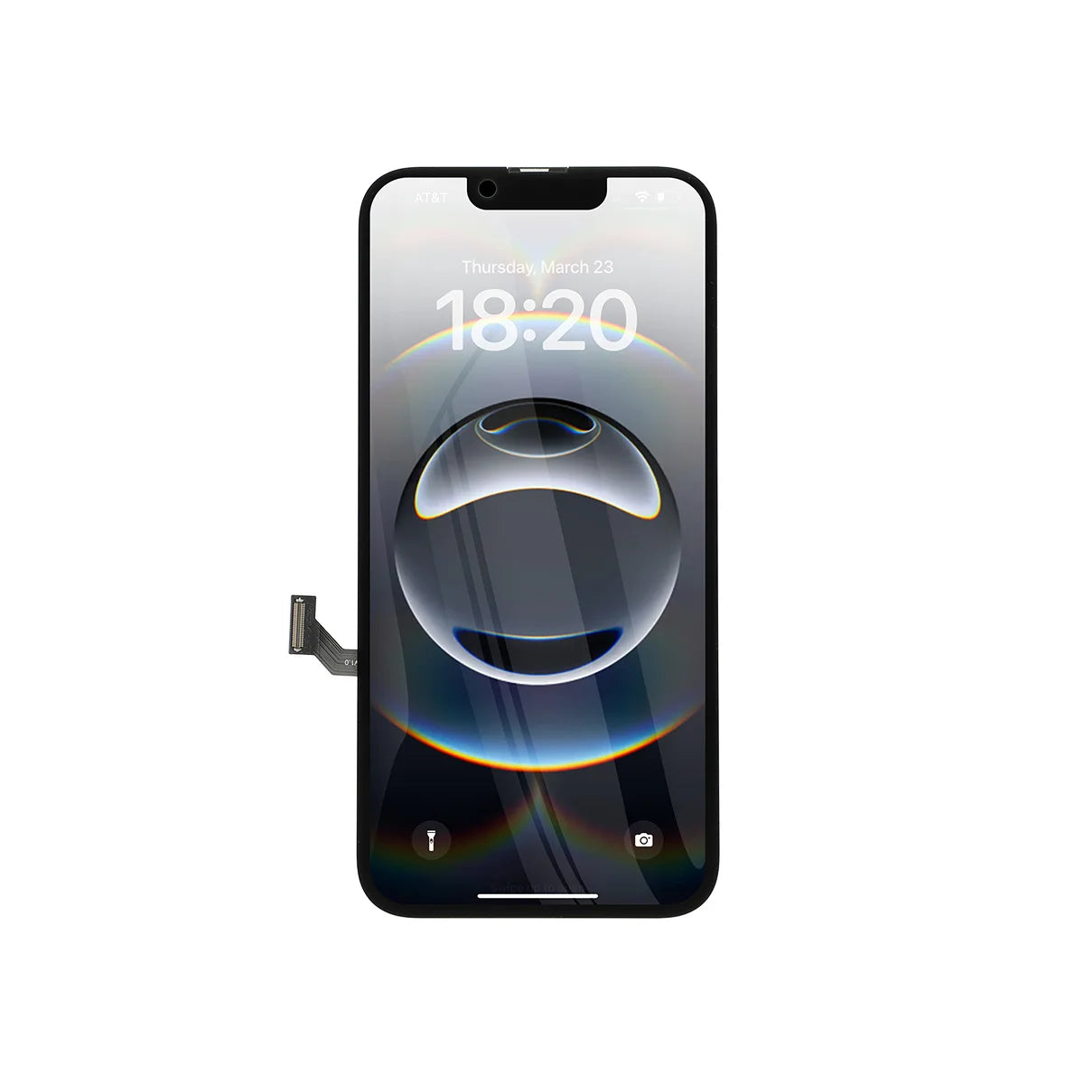 Smartphone-scherm met frontcamera en scherm op een witte achtergrond.