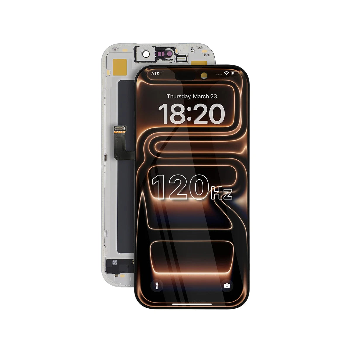 Pantalla de smartphone con frecuencia de actualización de 120 Hz sobre un fondo blanco.