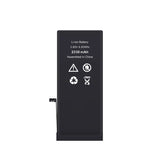 Schwarze Batterie mit weißer Schrift und Symbolen auf weißem Hintergrund