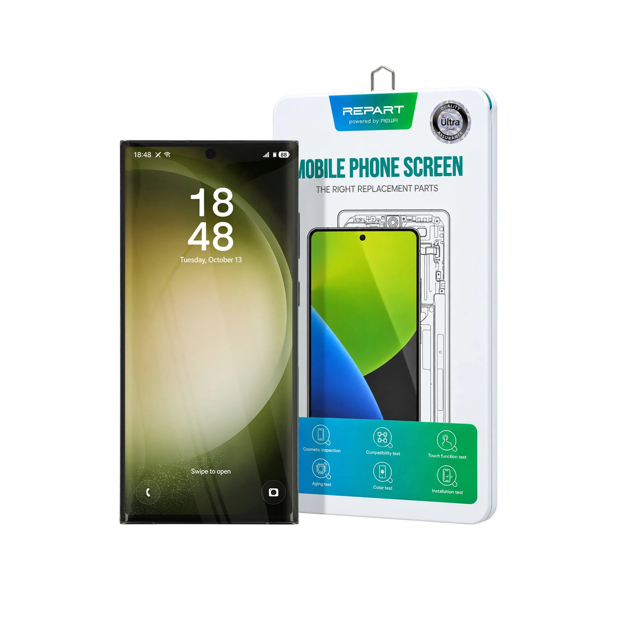 REPART Samsung S23 Ultra Soft OLED Screen Replacement (Ultra, 1:1 Square Corners) - S918U / Green
