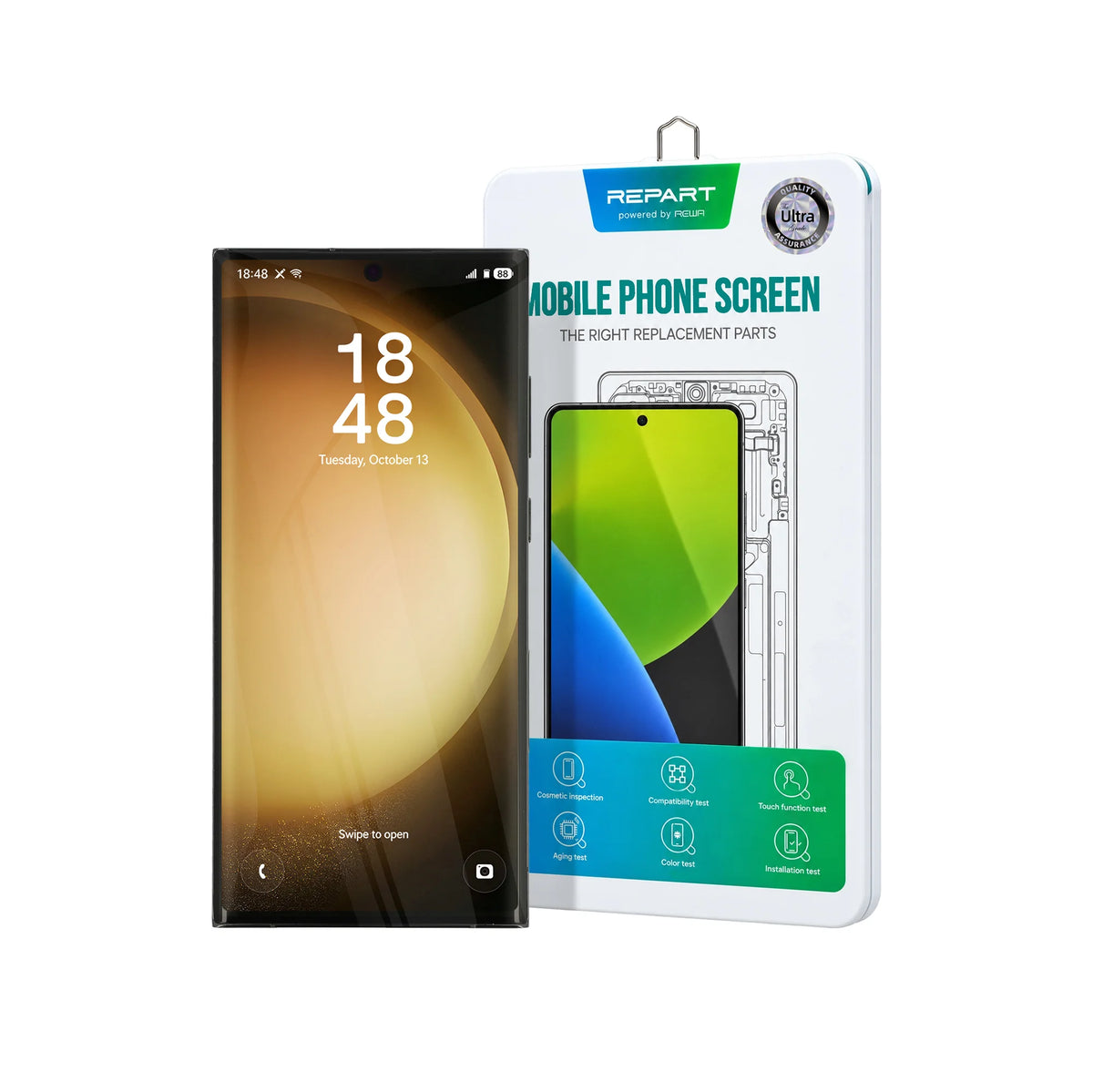 REPART Samsung S23 Ultra Soft OLED Screen Replacement (Ultra, 1:1 Square Corners) - S918U / Lime