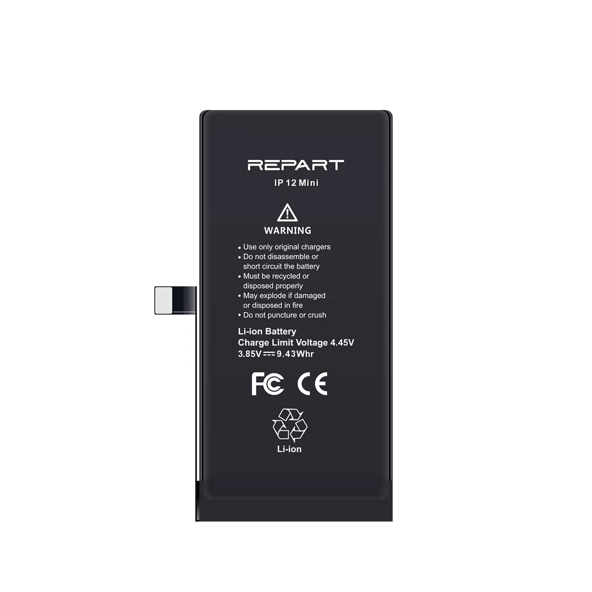 iPhone 12 mini Akku mit „REPART“-Branding und Spezifikationen