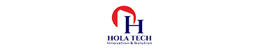 Hola Tech logo with a red, blue, and white design on a white background