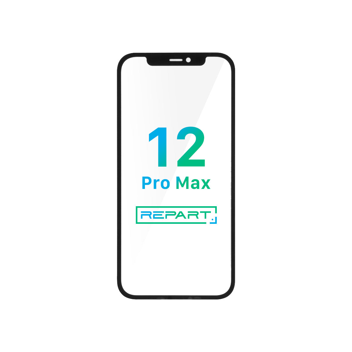 Reemplazo de cristal frontal para iPhone 12 Pro Max con OCA preinstalado.