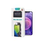 Verpakte schermvervanging voor een smartphone met REPART-merk op een witte achtergrond.