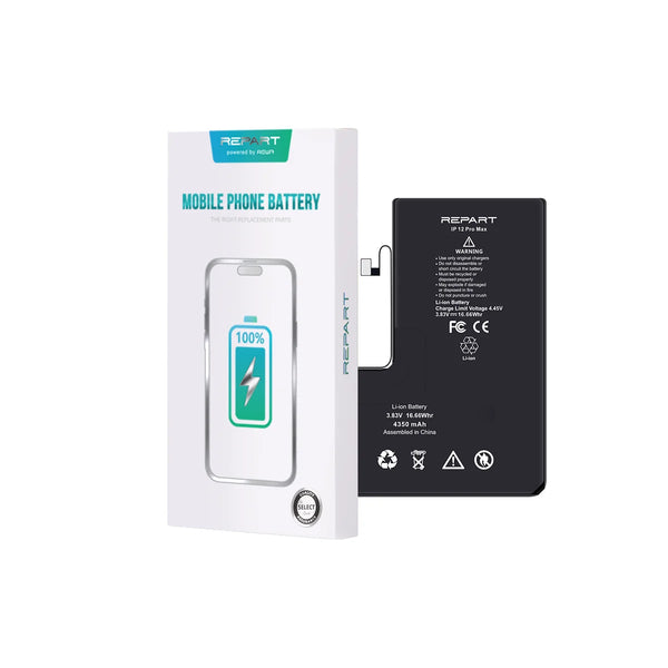 Phone battery and packaging with REPART branding on a white background