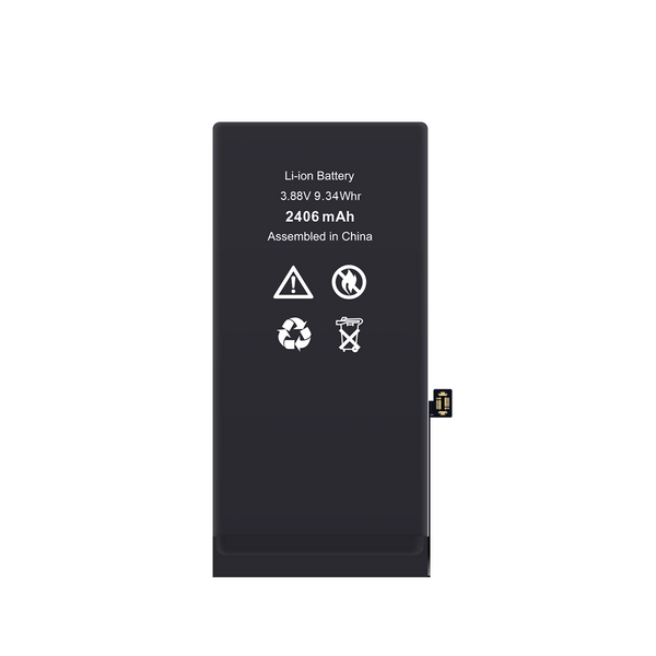 Black battery pack with specifications on a white background