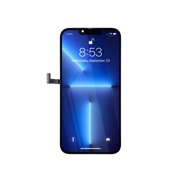 Smartphone display with blue screen on a white background