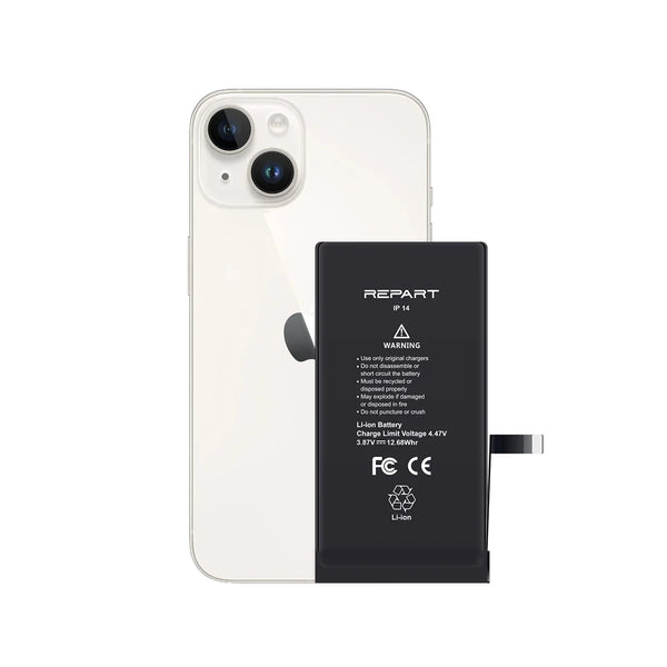 Black Repart phone battery on a white background