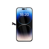 iPhone 14 Pro OLED-Bildschirmtausch mit Flexkabel auf weißem Hintergrund