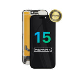 Phone screen assembly with 'REPART' branding and a gold quality assurance badge on a white background