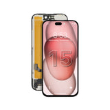 Phone screen assembly with display and touch panel on a white background