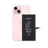 Pink iPhone 15 with a black battery replacement on a white background