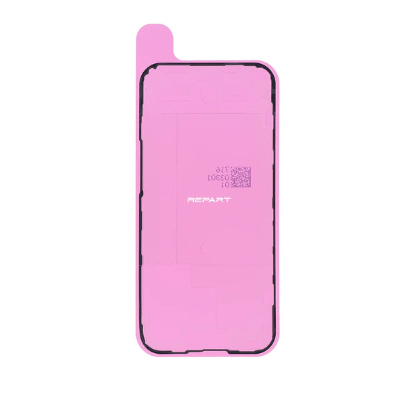 iPhone 15 Pro screen adhesive, pink color in white background