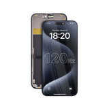 iphone 15 pro max incell screen with showing time and '120Hz' on a white background