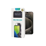 Película protetora de tela para smartphone embalada individualmente, com a marca Repart sobre fundo branco.
