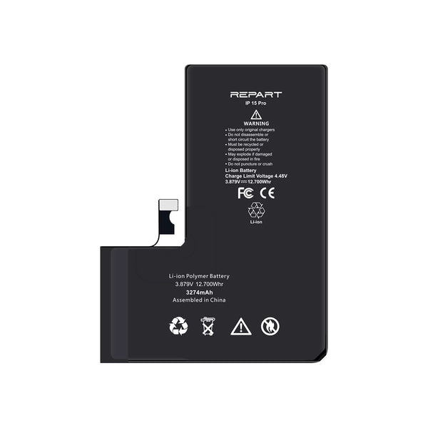Black battery with 'REPART' branding on a white background