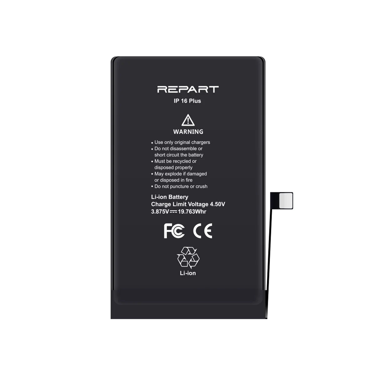 Black battery with 'REPART' branding on a white background