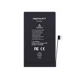 A black REPART iPhone 16 Plus Li-ion battery with a white flex cable attached, shown against a plain white background.