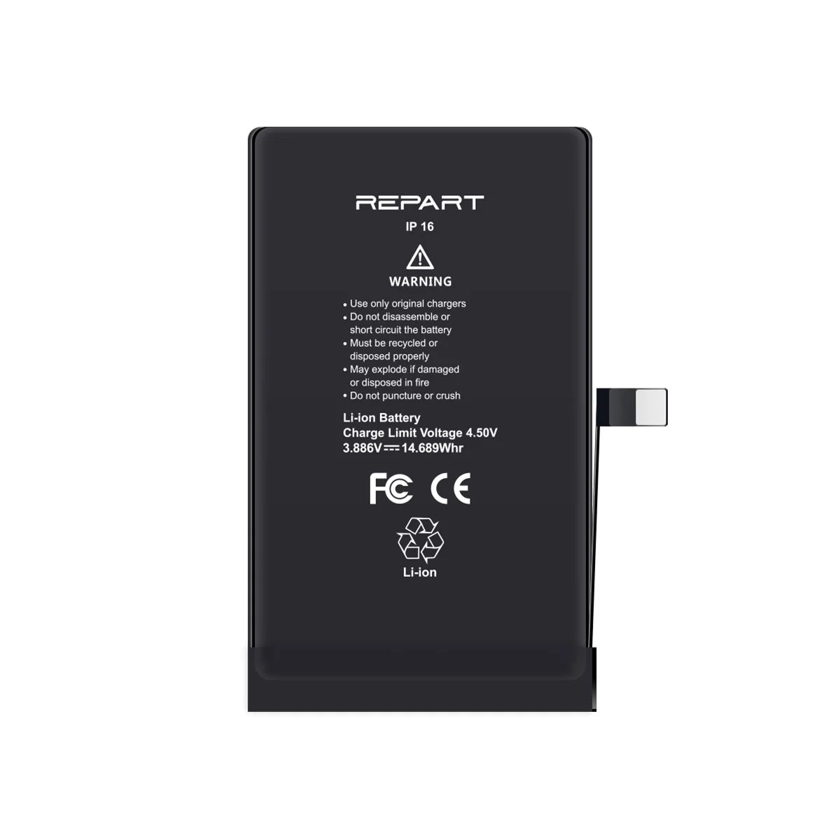 Black battery with 'REPART' branding on a white background