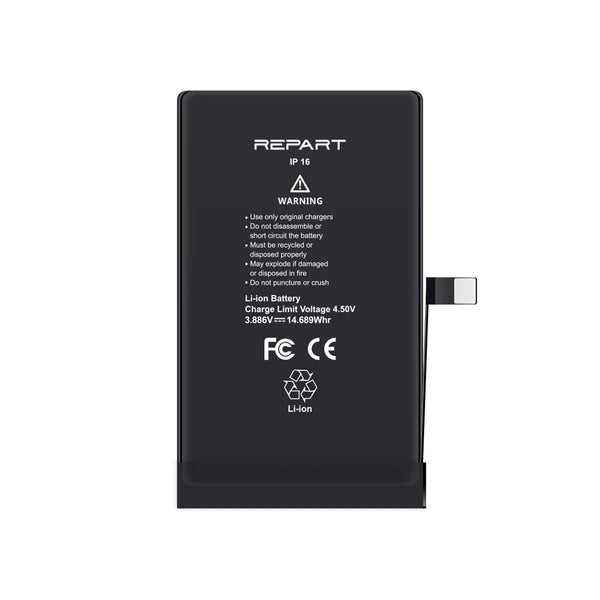 Black battery with 'REPART' branding on a white background
