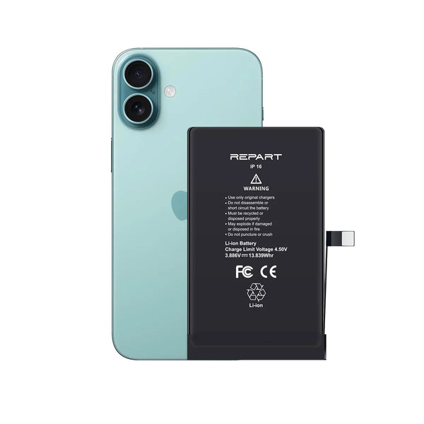 iphone 16 battery labeled 'REPART' on a white background