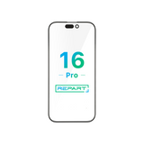 Ersatzglas für iPhone 16 Pro mit den Aufschriften „16 Pro“ und „REPART“ auf weißem Hintergrund