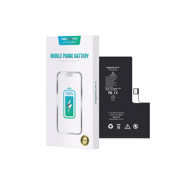 Mobile phone battery with packaging on a white background