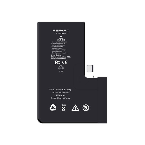 A black REPART brand replacement lithium-ion battery with an attached flex cable shown against a plain white background.