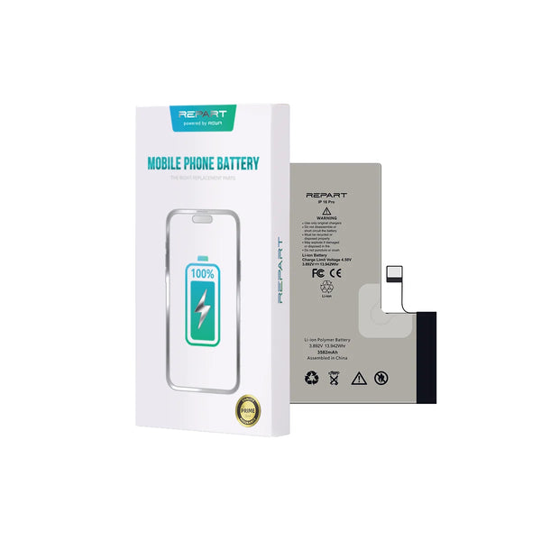 Repart mobile phone battery with packaging on a white background
